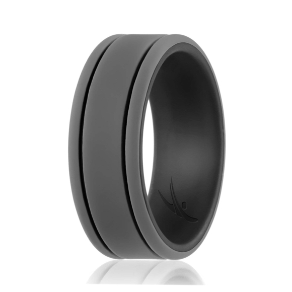 Silicone Wedding Ring - Duo Collection 2 Thin Lines - Black-Grey by ROQ - Picture 1 of 2
